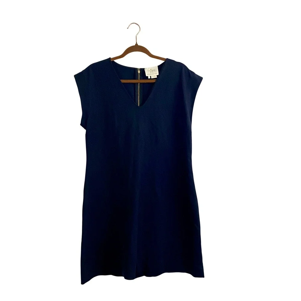 Kate‎ Spade New York Black Ponte A-Line V-Neck Dress Size 14
