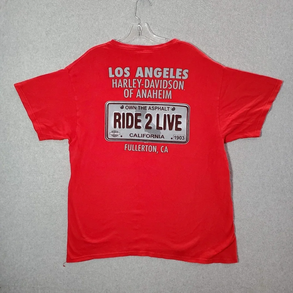 Harley Davidson Men Shirt XL‎ Red Los Angeles Anaheim Fullerton Ca 2014 Tee