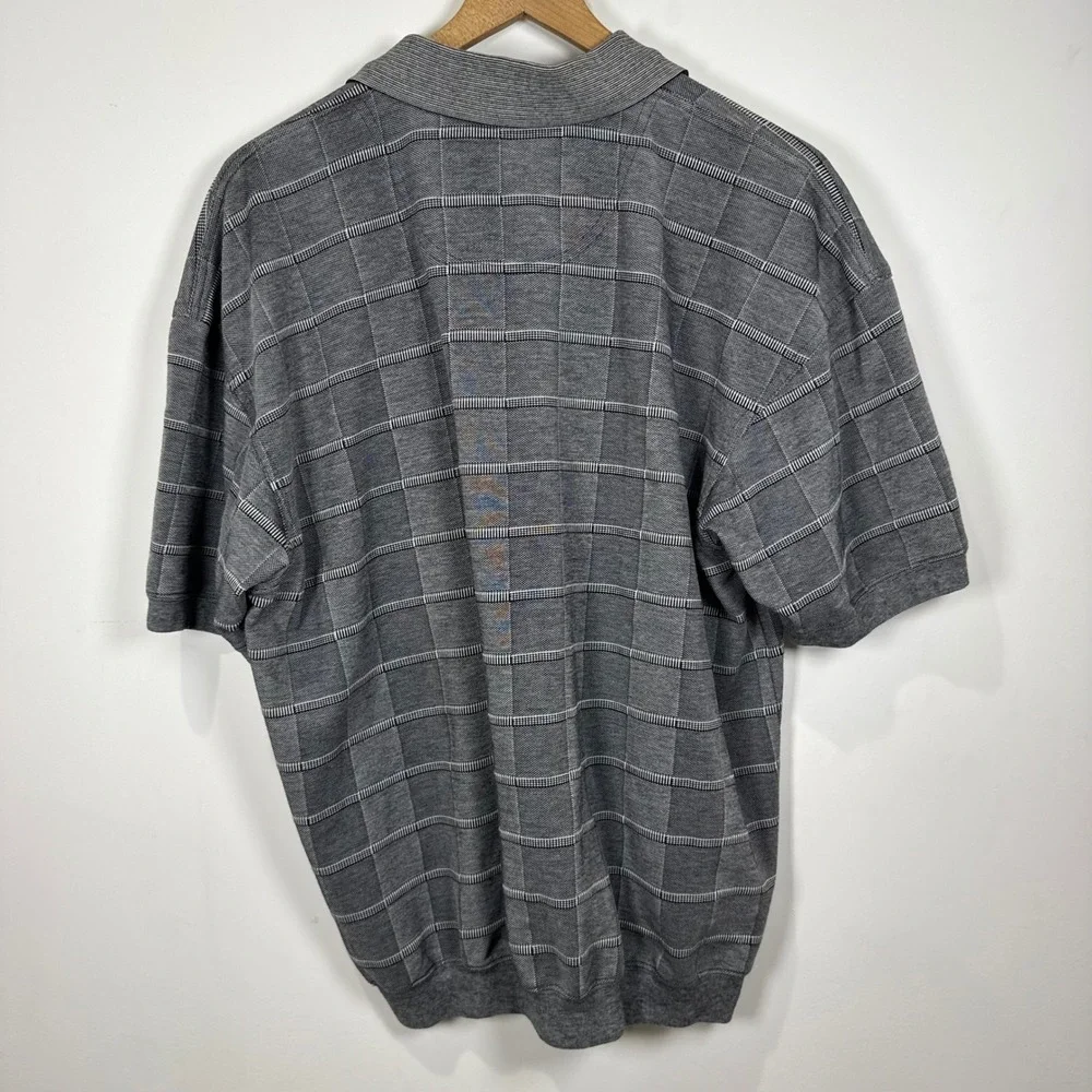 90s Polo Shirt Mens‎ XL Grey Textured Dad style grandpacore Retro preppy vintage