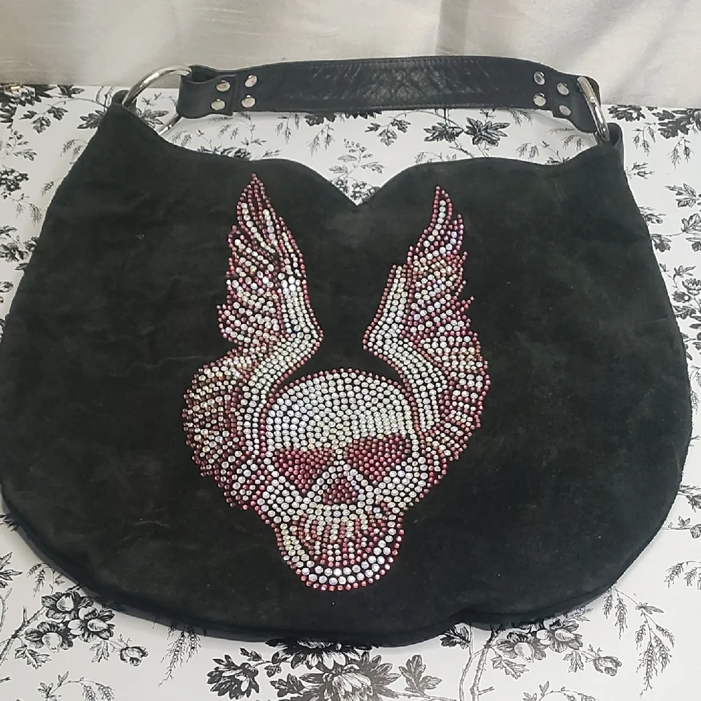 Black and Red Skull Embellished Shoulder‎ Bag 13X15