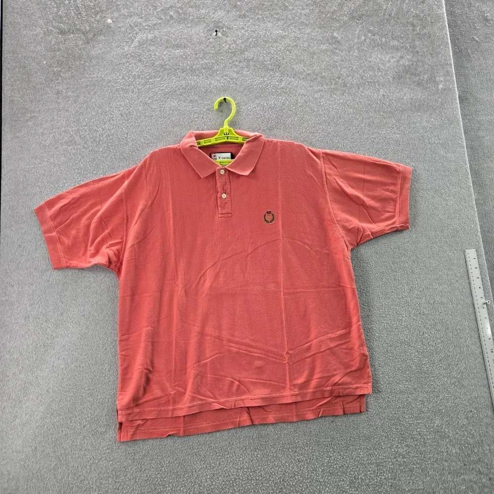 VINTAGE Chaps Ralph Lauren Men Polo L Orange Logo Embroidery Button Short Sleeve