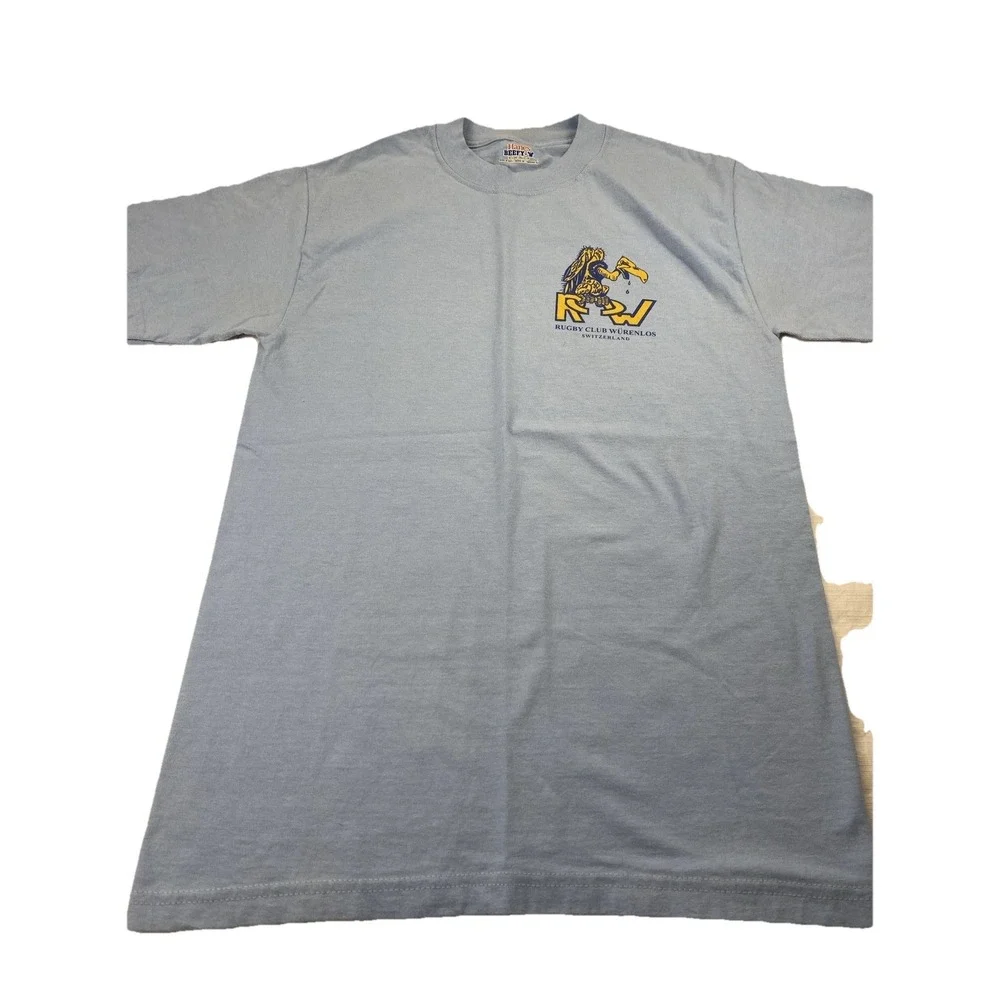 Rugby Club Wurenlos Switzerland‎ Tshirt SZ Small 34-36 Powder Blue 2 Sided Print