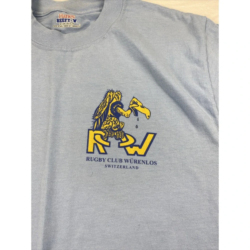 Rugby Club Wurenlos Switzerland‎ Tshirt SZ Small 34-36 Powder Blue 2 Sided Print