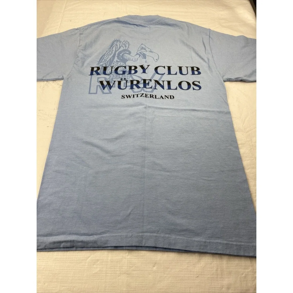Rugby Club Wurenlos Switzerland‎ Tshirt SZ Small 34-36 Powder Blue 2 Sided Print