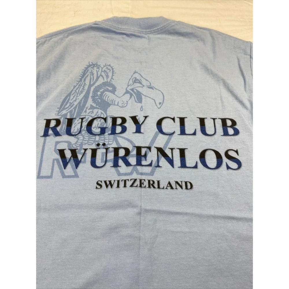 Rugby Club Wurenlos Switzerland‎ Tshirt SZ Small 34-36 Powder Blue 2 Sided Print