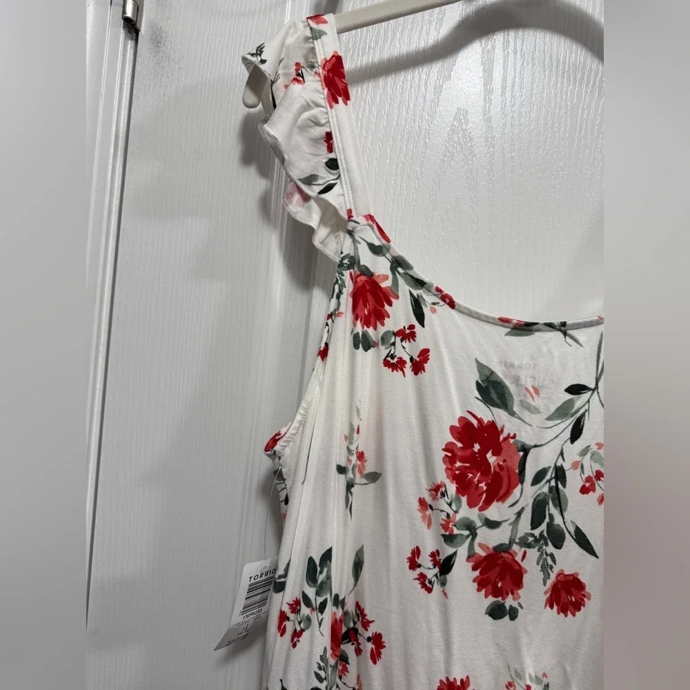 Torrid Super Soft Floral Lattice Ruffle Top women‎ 1X flutter sleeve tank nwt