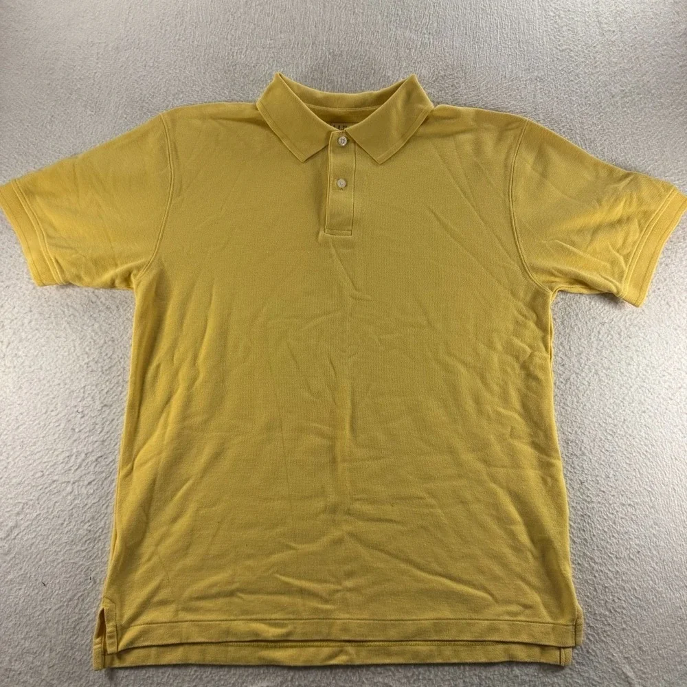 LL Bean Polo Shirt Mens Medium Yellow Good Cotton Pique Short Sleeve 233437