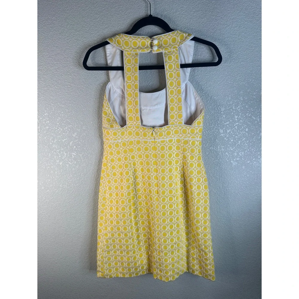 Shoshanna Women's Yellow Geometric Piqué Open Back Sheath Dress Size 4