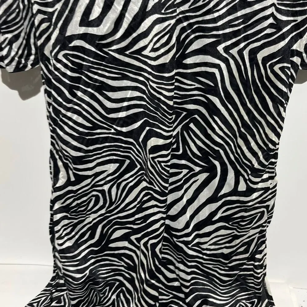 Victoria's Secret Women's Black White Zebra Print V-Neck Long‎ Sleeve Dress XS