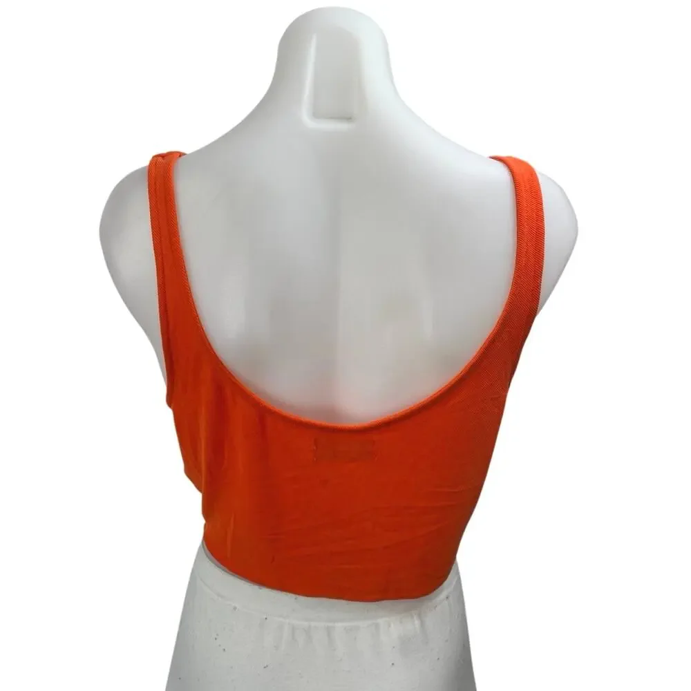Urban Outfitters Women's Orange Rib Knit Sleeveless Cowl Neck Crop Tank Top Sz S