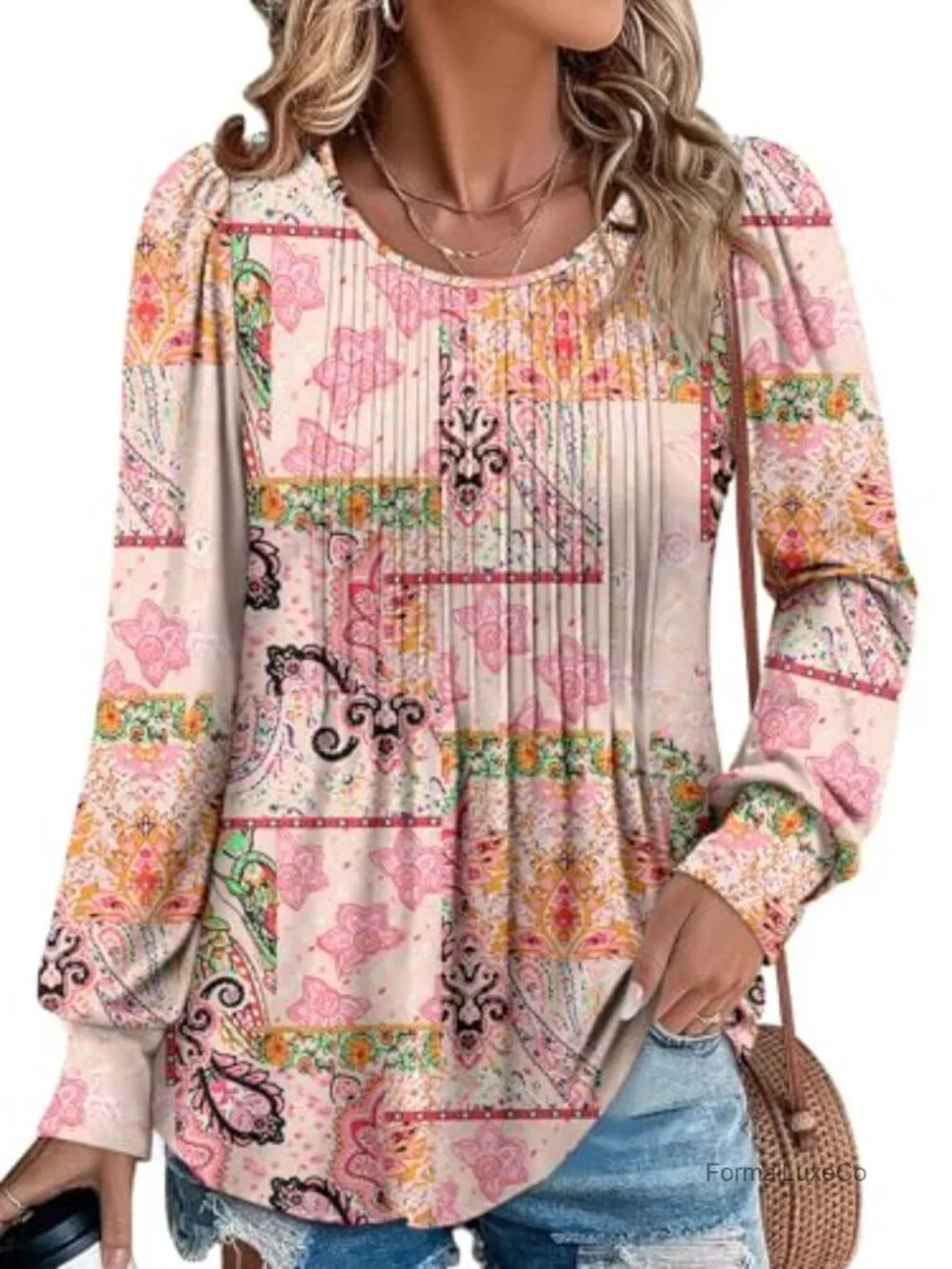 Women's Long Sleeve Tunic Top Crewneck Blouse Loose Fit Stretchy