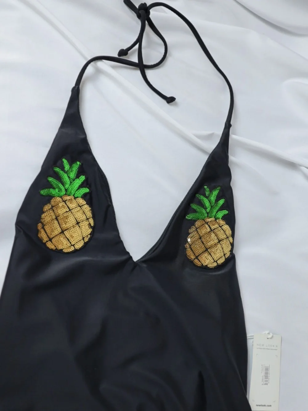 New Gold Pineapple Sequin Black One Piece unique fun party Swimsuit by New Look