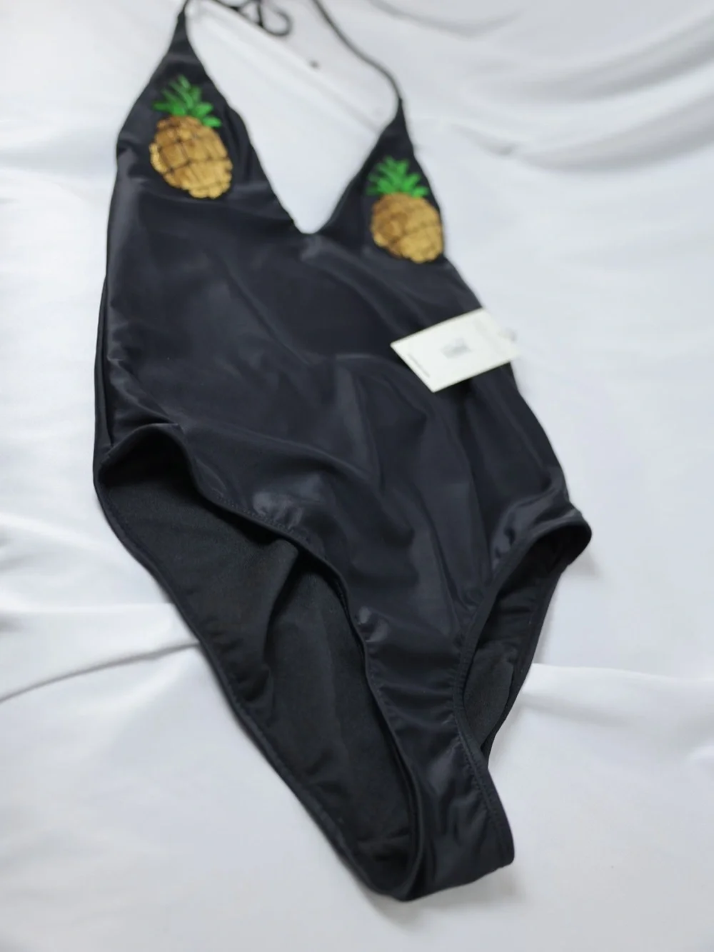 New Gold Pineapple Sequin Black One Piece unique fun party Swimsuit by New Look