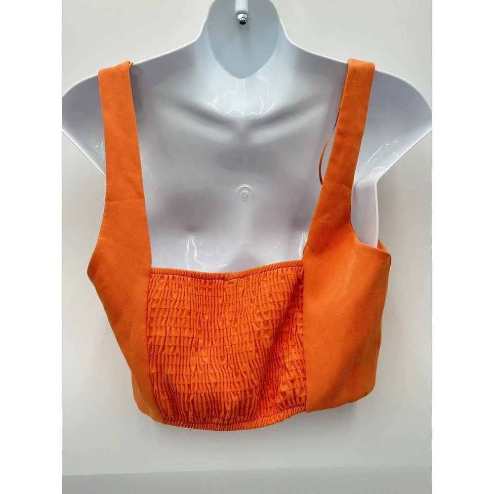 Stradivarius Neon‎ Orange Corset Crop Top Ruched Back Y2K Club Festival L