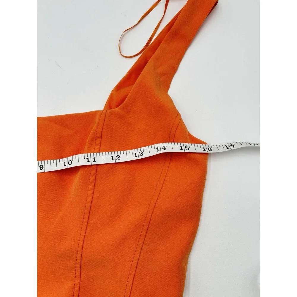 Stradivarius Neon‎ Orange Corset Crop Top Ruched Back Y2K Club Festival L