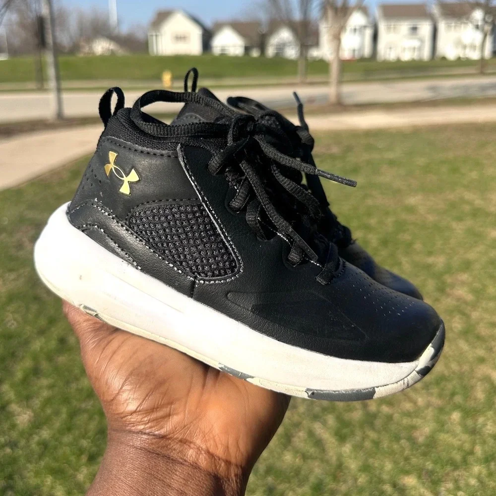 Under Armour Lockdown‎ 5 Faux Leather Basketball Shoes Toddler Boy Size 12 Black