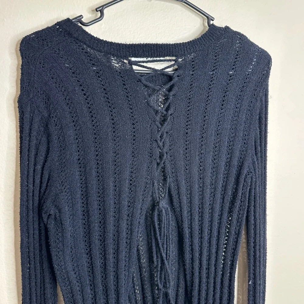 A.L.C. Miguel Sweater Lace Up Back Pointelle Knit Black size Small