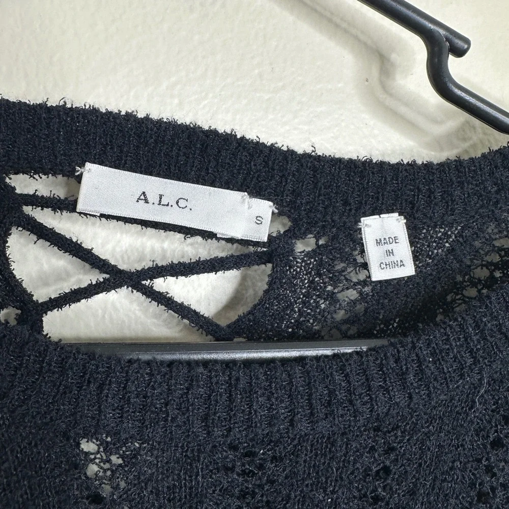 A.L.C. Miguel Sweater Lace Up Back Pointelle Knit Black size Small