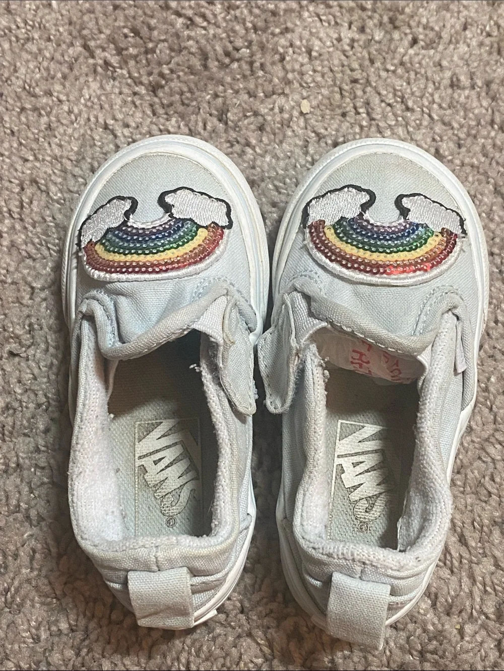 Vans Oldskool Kids White Slip-On Sneakers with Sequined Rainbow size 6 US