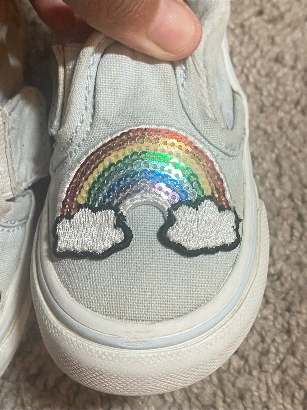 Vans Oldskool Kids White Slip-On Sneakers with Sequined Rainbow size 6 US