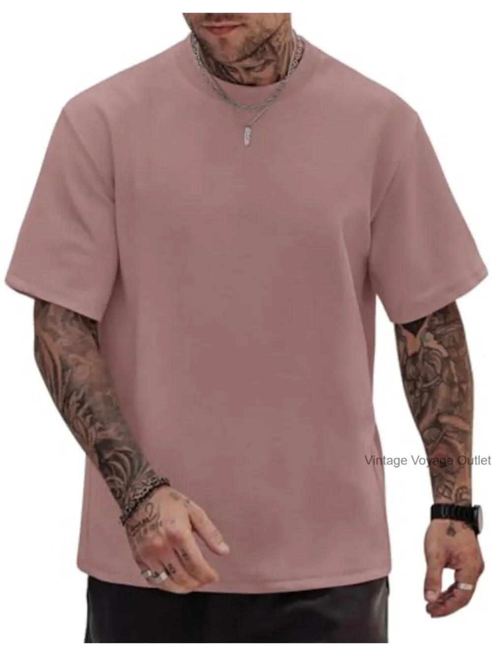 Men's Oversized Heavyweight Cotton Blend Tee Stretch Drop Shoulder Tee Shirt