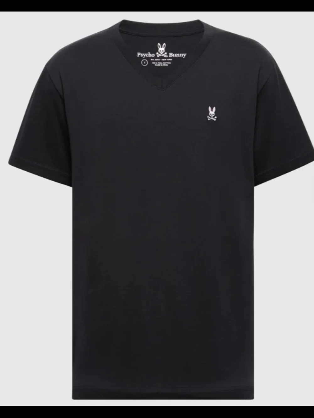 Psycho Bunny Black V-Neck Tee with Pink Logo