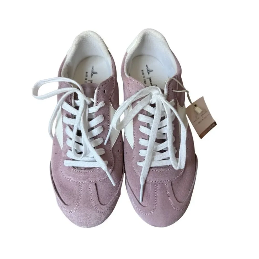 Mila Paoli Made In Italy Genuine Leather Upper Dusty Pink Sneakers Size 7.5