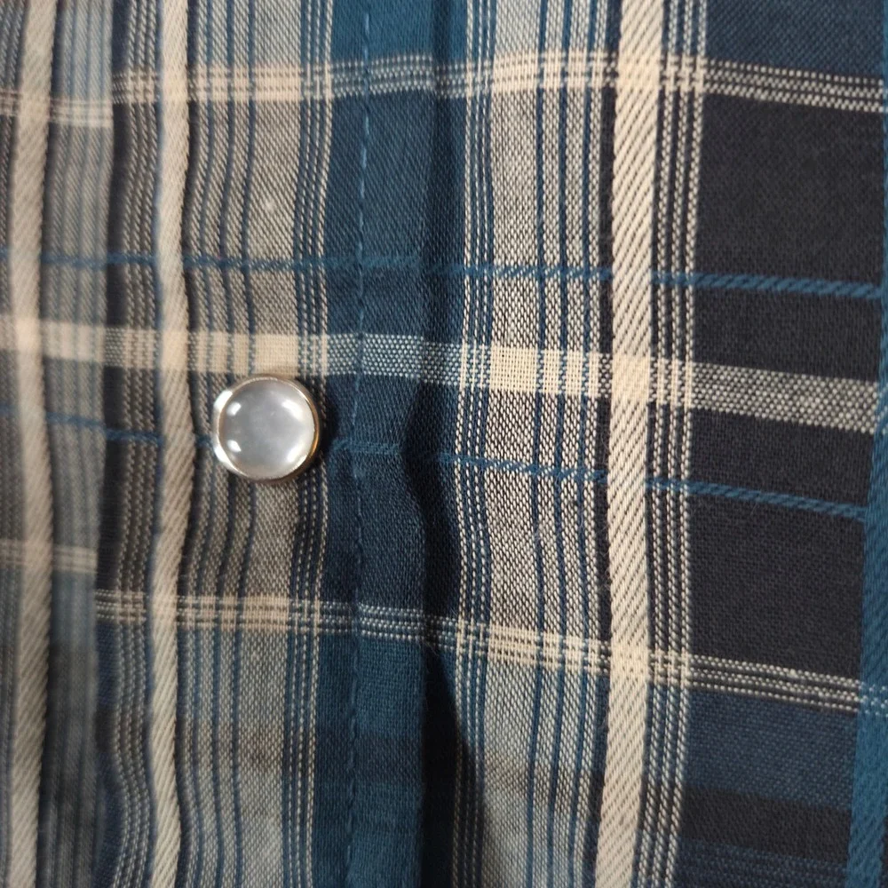 Ely Cattleman Mens XL Blue Plaid Western Short Sleeve Pearl Snap Cowboy Shirt