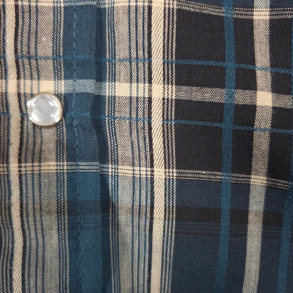 Ely Cattleman Mens XL Blue Plaid Western Short Sleeve Pearl Snap Cowboy Shirt