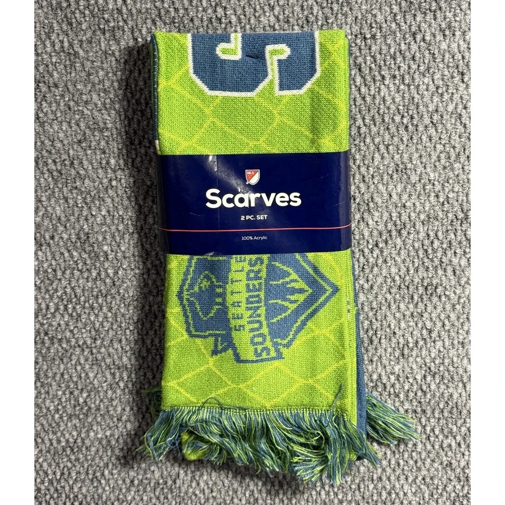 Seattle Sounders FC MLS Scarves 2 Piece Set‎ Multicolor Blue/Green Brand New
