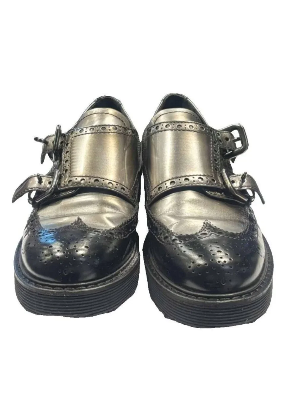 Prada Sport Leather Shoes Monk Strap Wing Tip Bicolor Sneakers Black 37