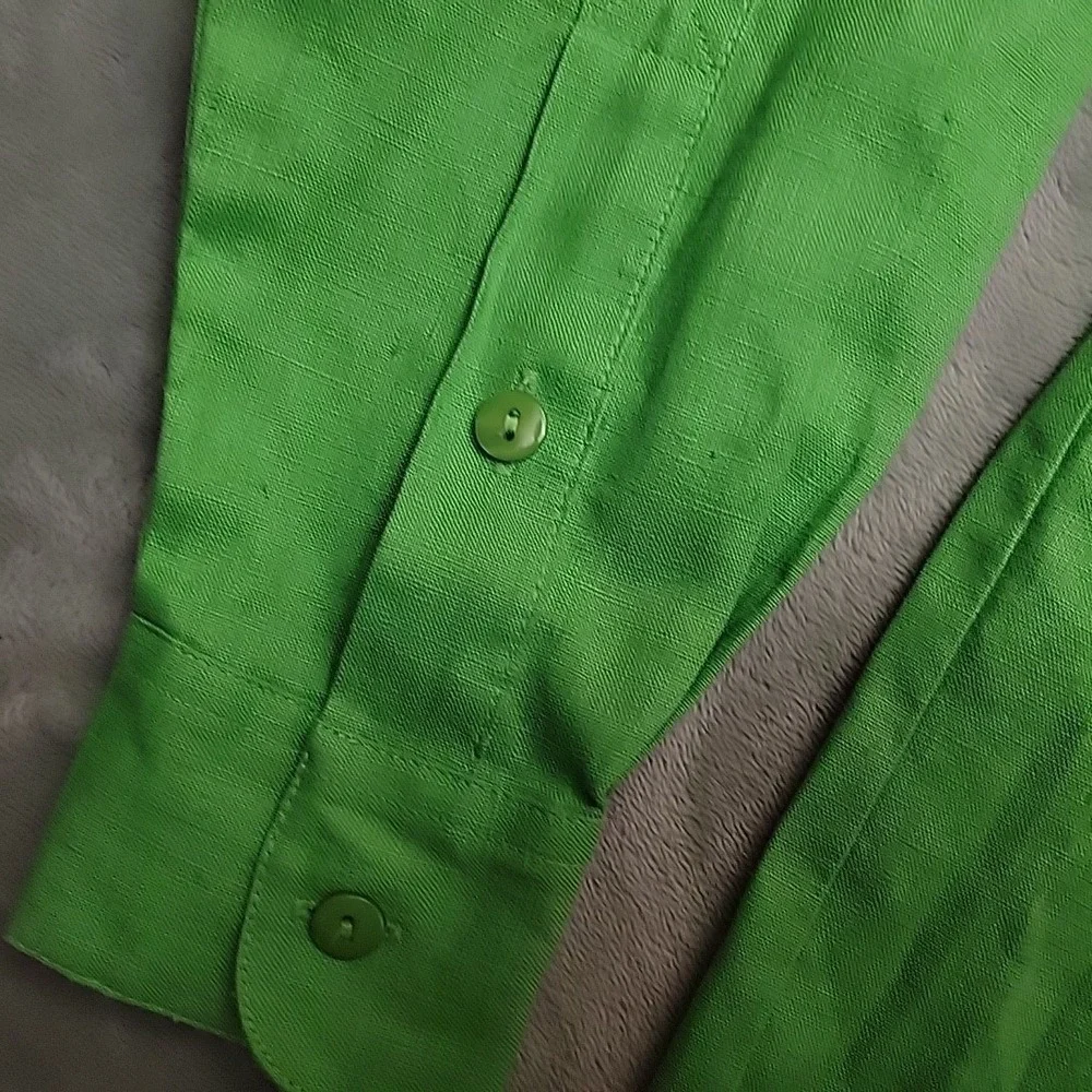 Westbound Shirt Womens PM Green 100% Linen Long Sleeve Button Up‎ Casual Classic