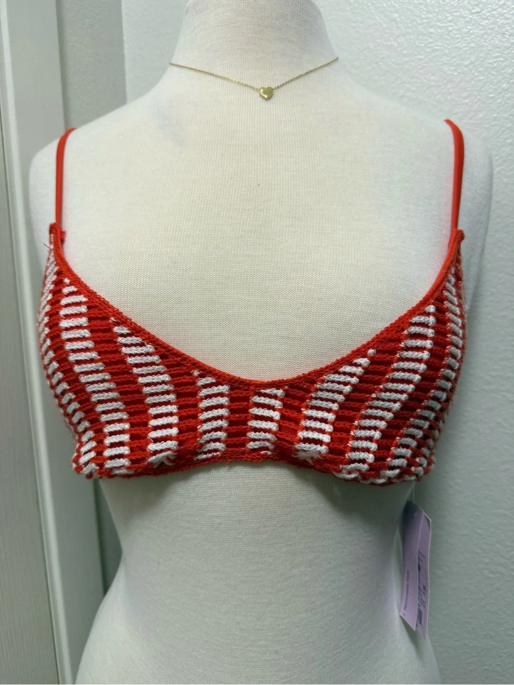 Striped Red & White Knit Bralette - Women Intimates