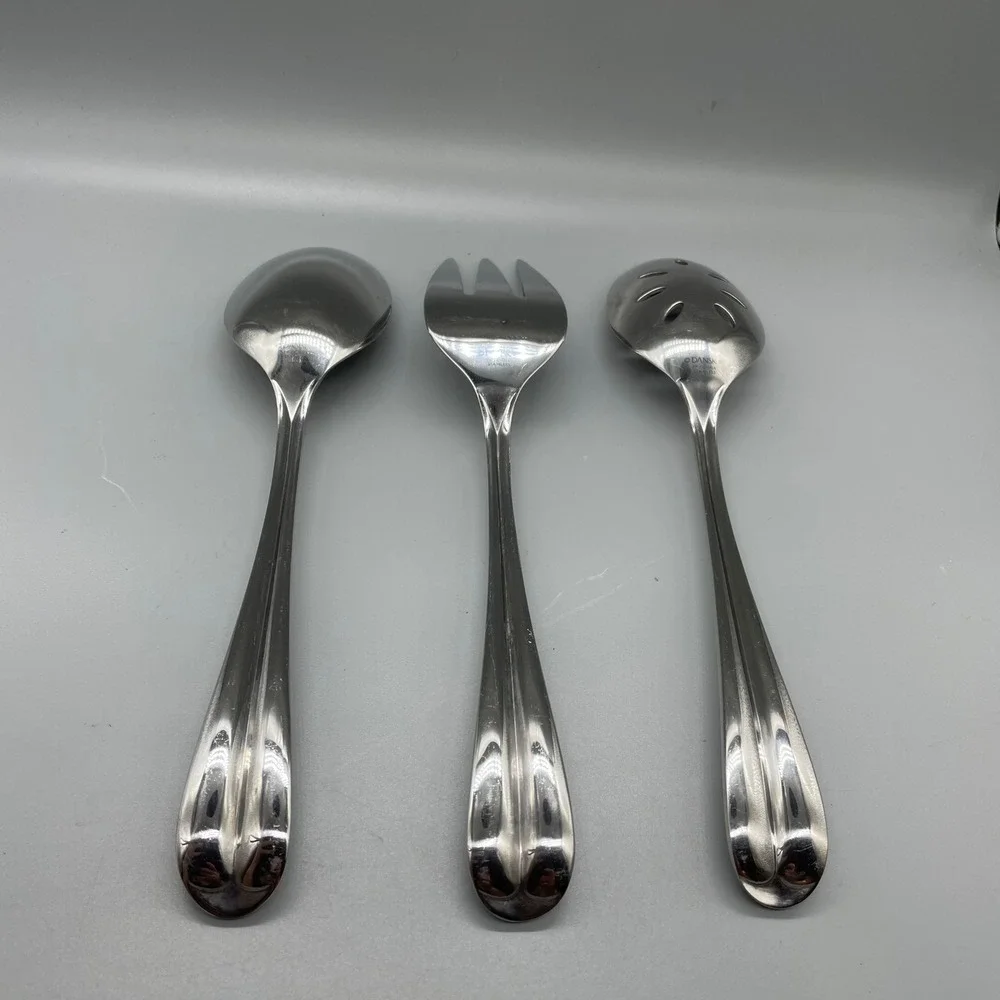 Dansk‎ ALSACE Stainless Steel 3 Piece Serving Set Slotted Spoon Meat Fork Spoon