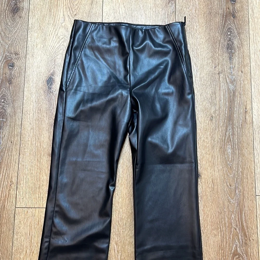 Zara Black Faux Leather Straight Pants Size M