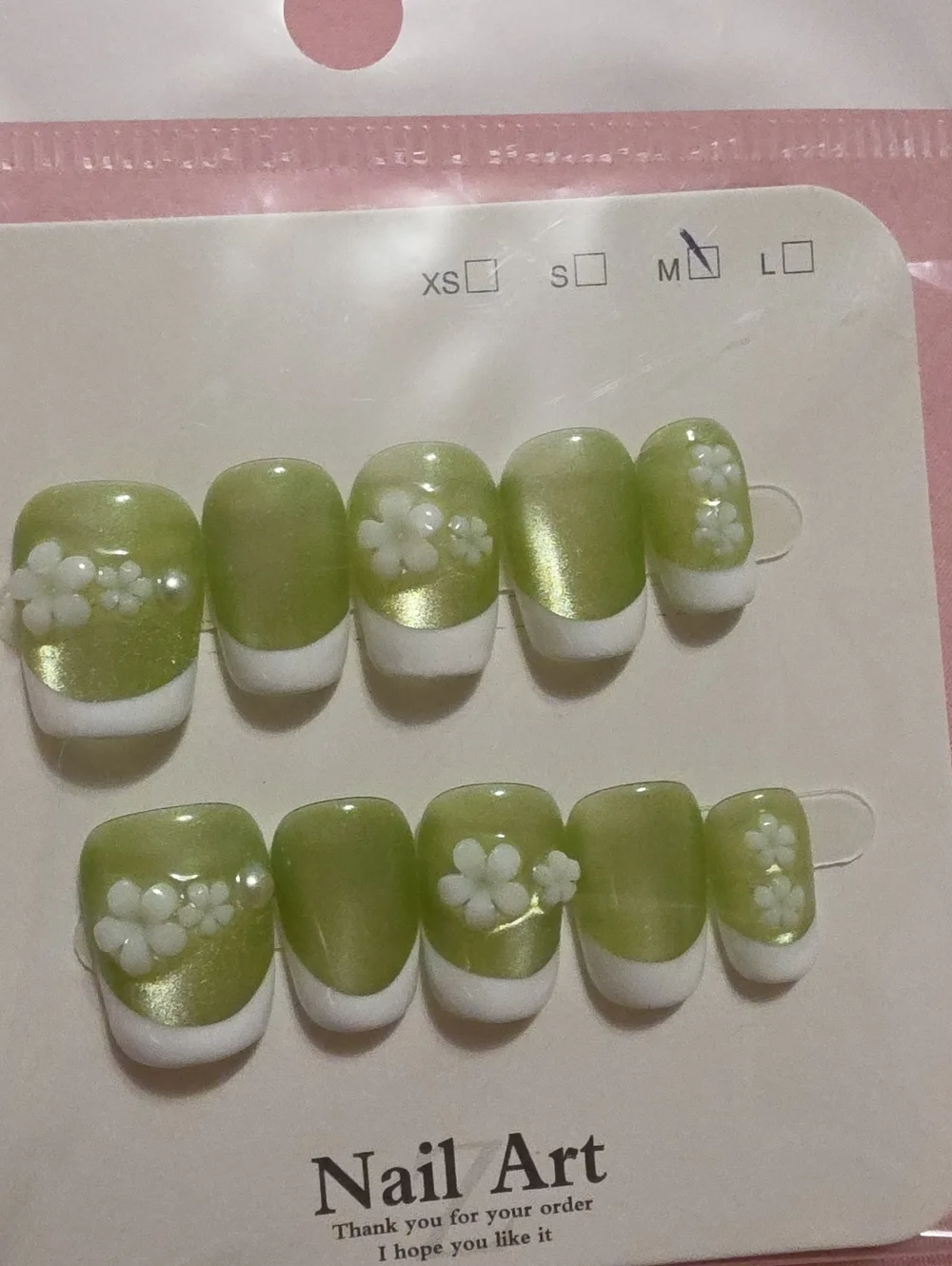 Green Floral French Tip Press-On Nails by