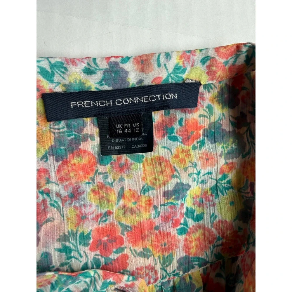 French Connection Women's Floral Sheer Sleeveless Button Front Blouse Multi S 12