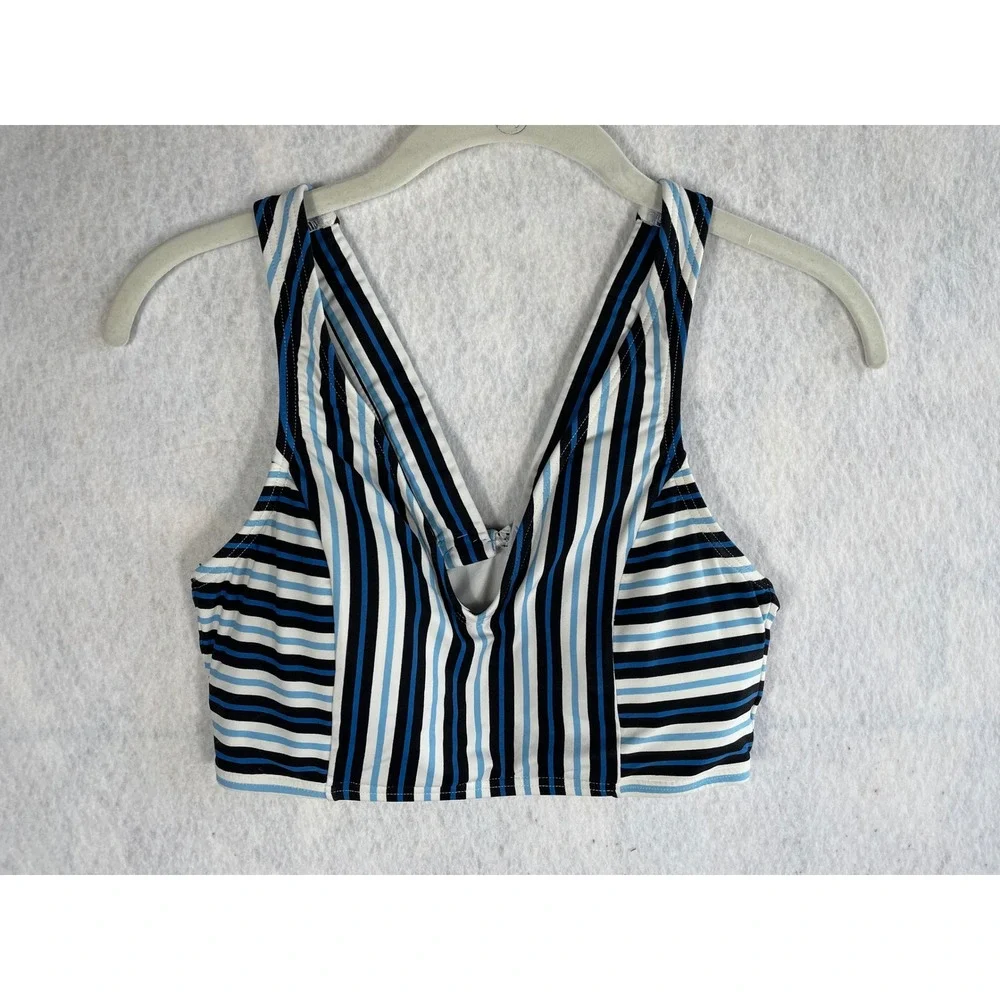 Michael Kors Blue Striped V-Neck Criss Cross‎ Back Bikini Top XS MM85736