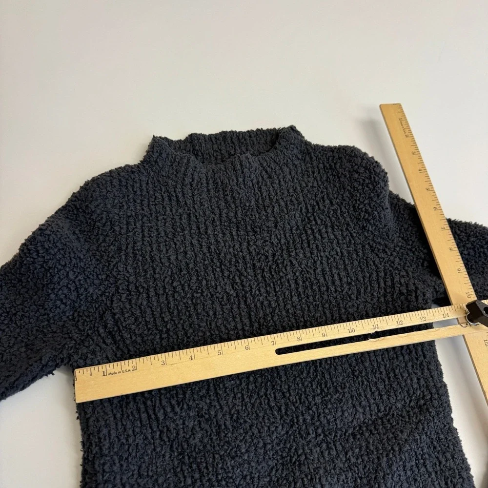 Aerie‎ Sweater Womens XS Black Grey Fuzzy Sherpa Cropped Mock Neck Gorpcore