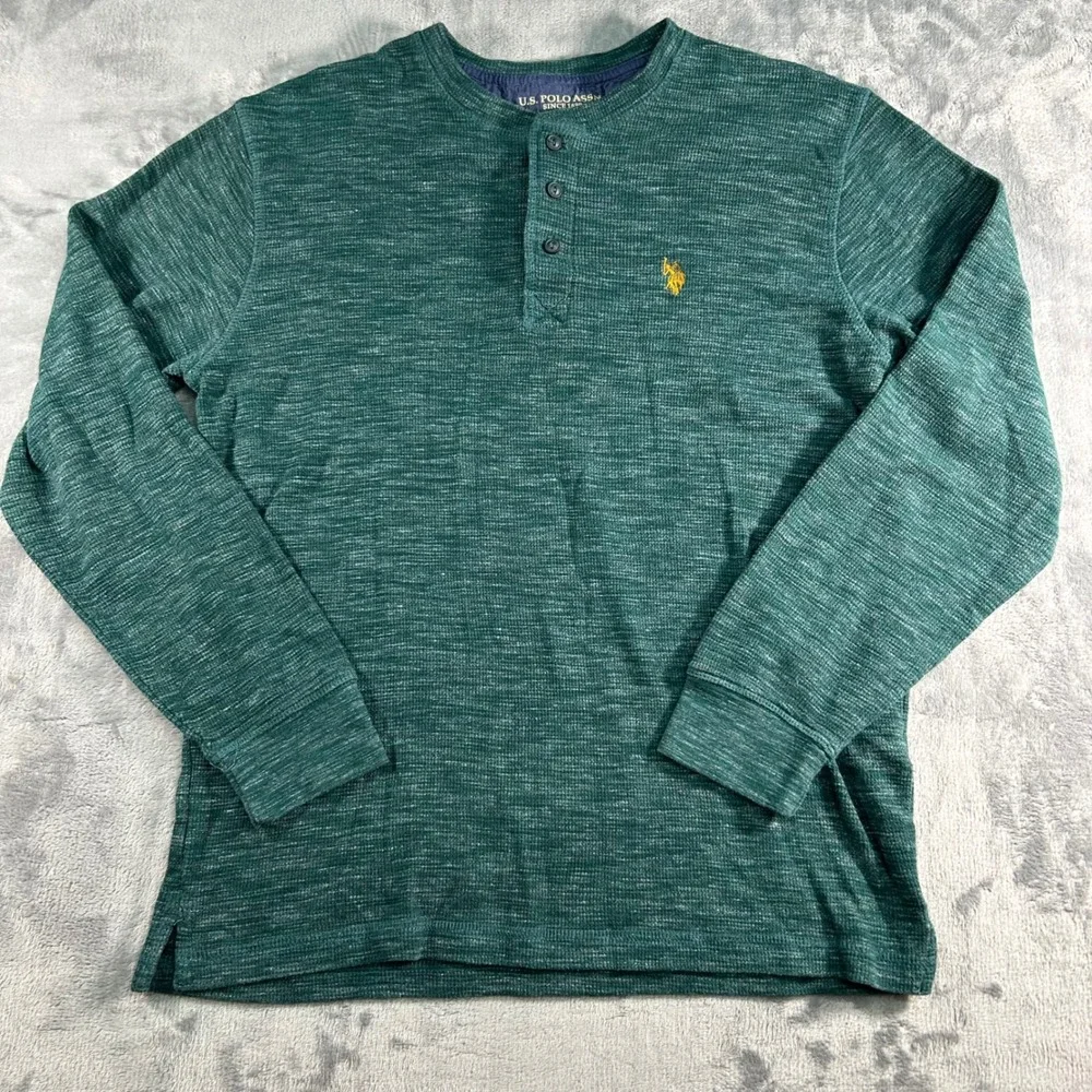 U.S. Polo Assn. Men's Green Heathered Long‎ Sleeve Henley Thermal Shirt Size L
