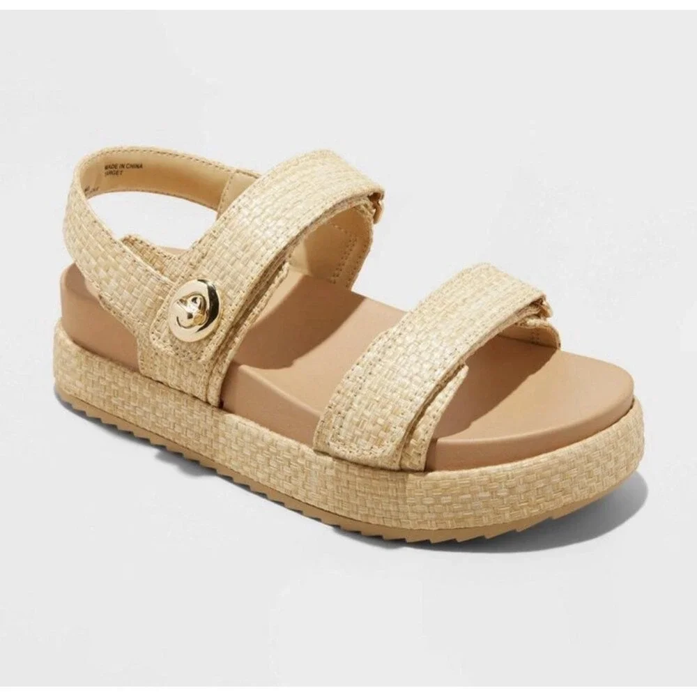Womens Raffia Platform Sandals Boho Woven‎ Strap Summer Casual Chic Comfort Sz 8