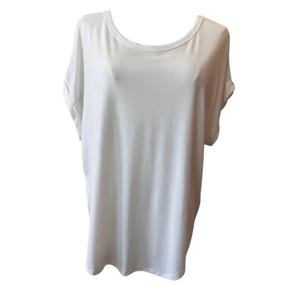 New Lucky Brand Women's Off White Scoop Neck Short Sleeves Round Hem Tee Size M