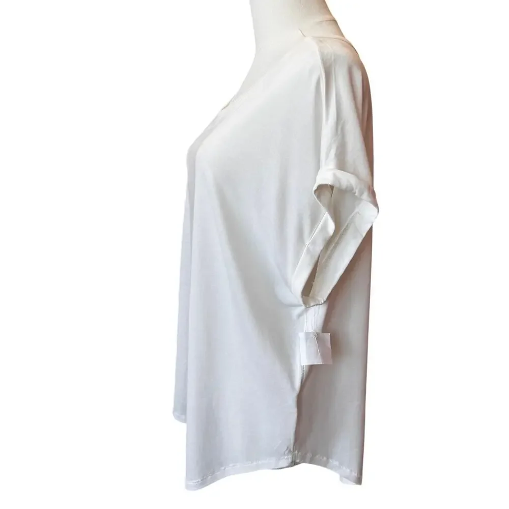 New Lucky Brand Women's Off White Scoop Neck Short Sleeves Round Hem Tee Size M
