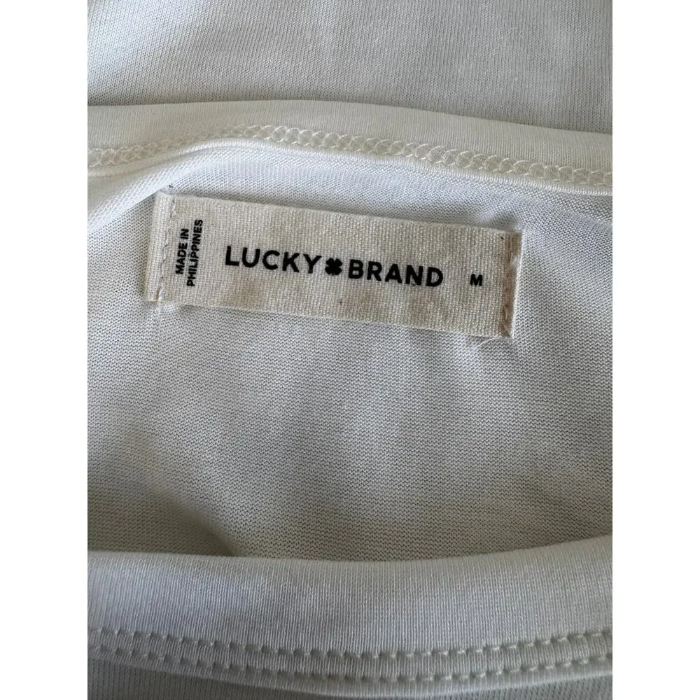 New Lucky Brand Women's Off White Scoop Neck Short Sleeves Round Hem Tee Size M