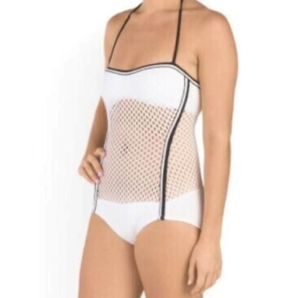 Robin Picone White Cameron Crochet Mesh One‎ Piece Bathing Suit Size 10
