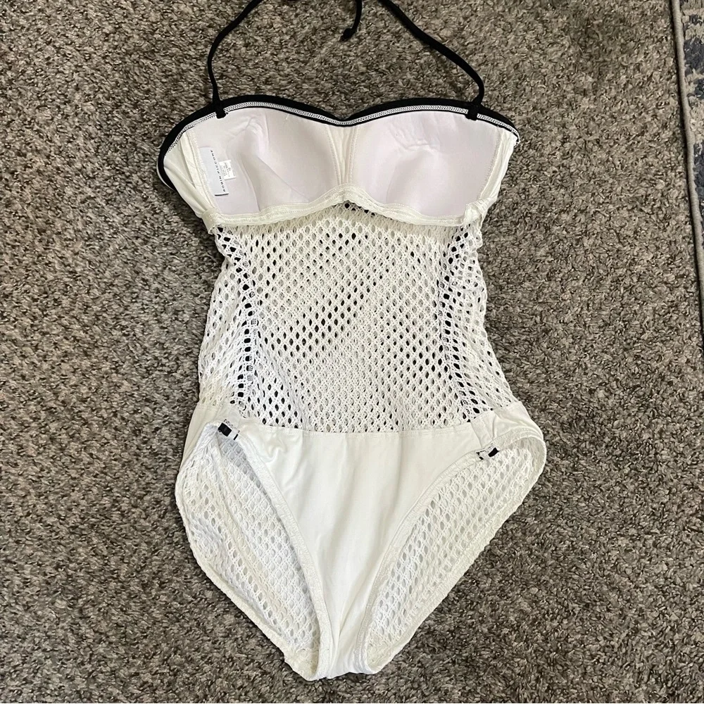 Robin Picone White Cameron Crochet Mesh One‎ Piece Bathing Suit Size 10