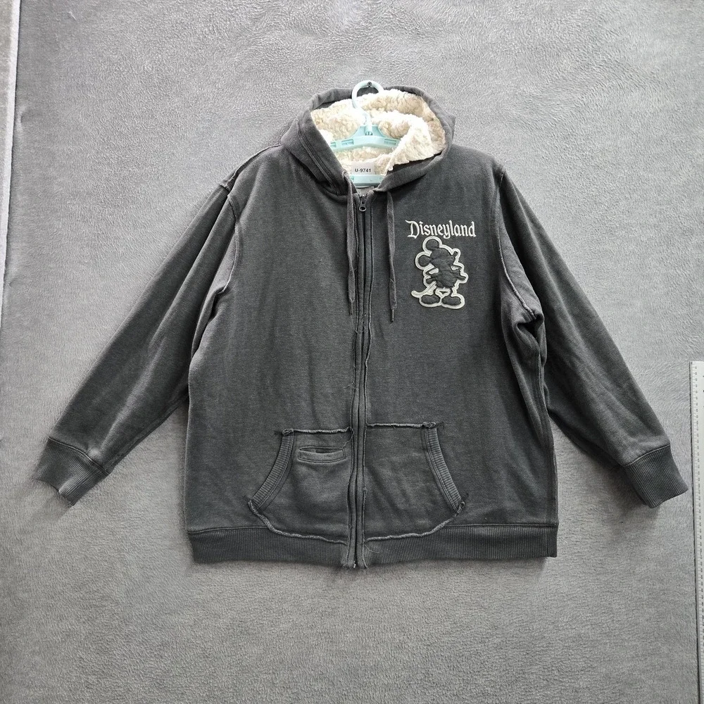Disney‎ Parks Women Hoodie 1X Gray Disneyland Text And Mickey Mouse Fleece Lined