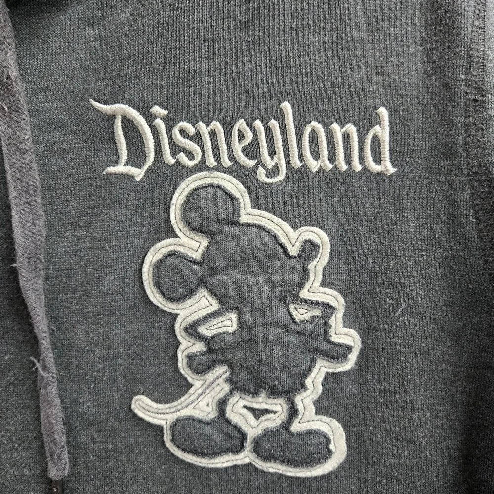 Disney‎ Parks Women Hoodie 1X Gray Disneyland Text And Mickey Mouse Fleece Lined