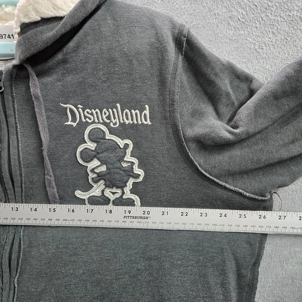 Disney‎ Parks Women Hoodie 1X Gray Disneyland Text And Mickey Mouse Fleece Lined