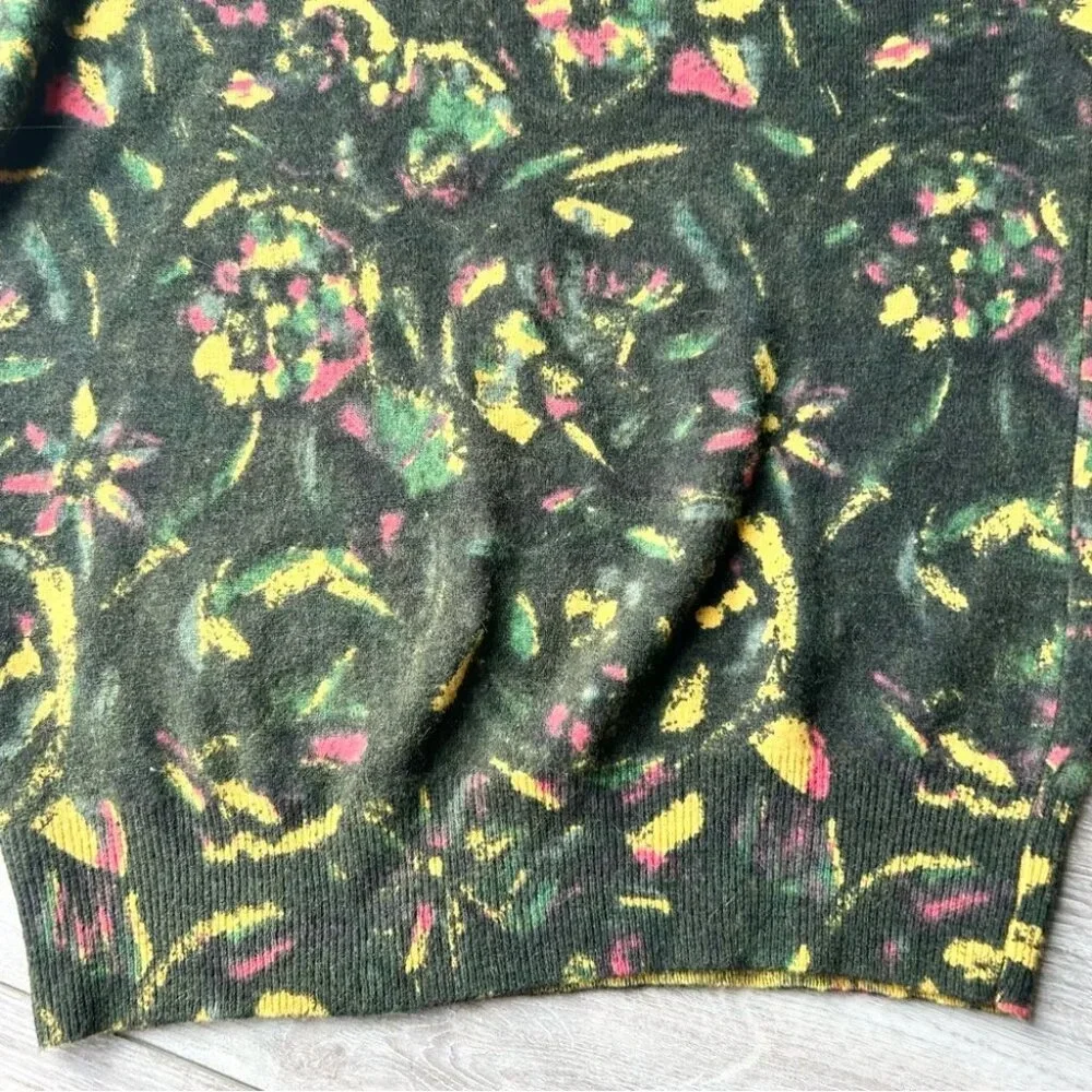 Vintage Alison H. 80s Art Print Wool Angora Blend Sweater Made in Hong Kong